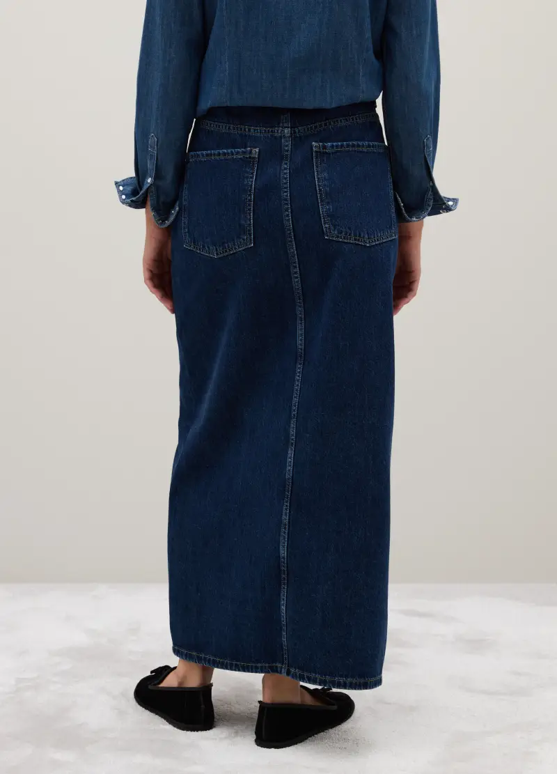 Gonna Lunga In Puro Cotone Blu Regular Fit, Donna, Blu miniatura 3