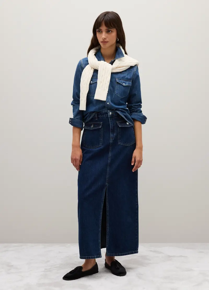 PIOMBO, Gonna Lunga In Puro Cotone Blu Regular Fit, Donna, Blu, Taglia: XS