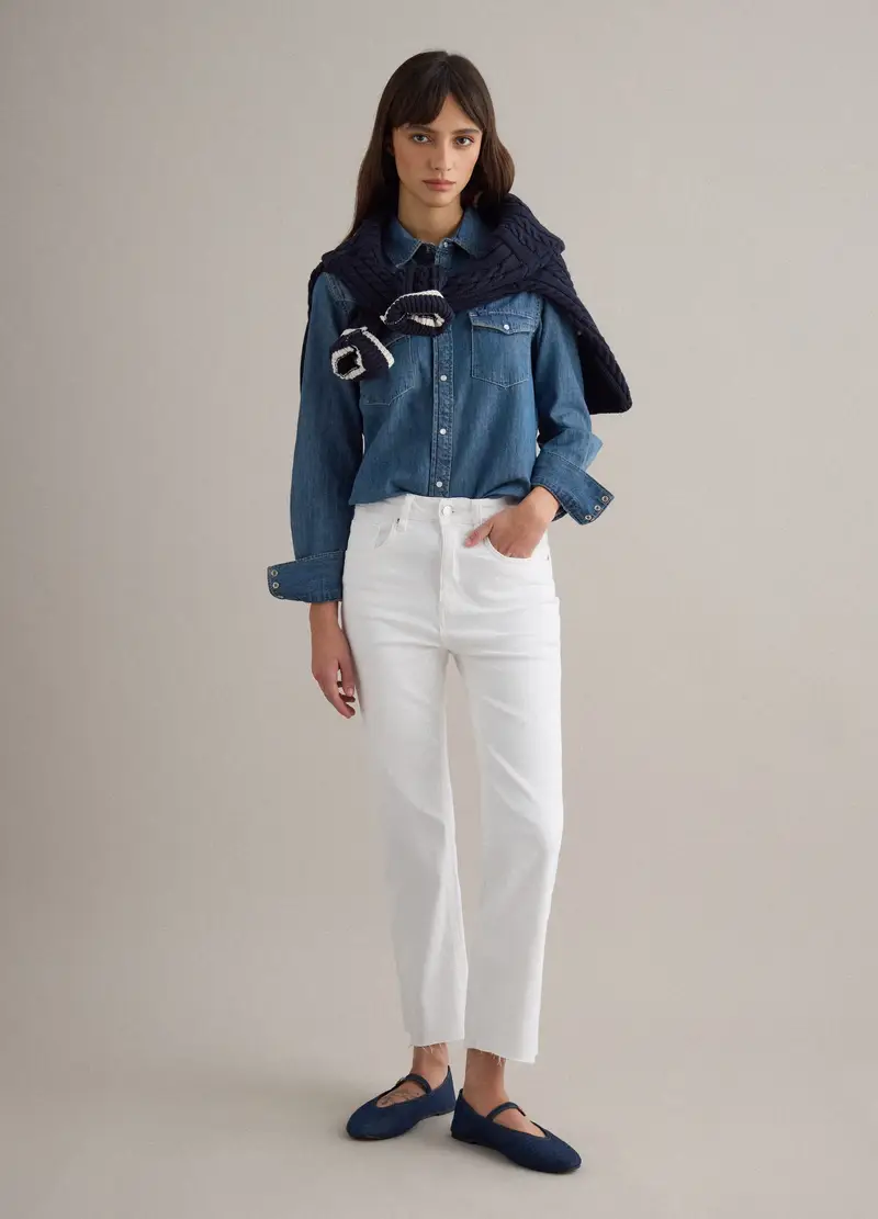Jeans Flare In Cotone Elasticizzato Bianco, Donna, Bianco