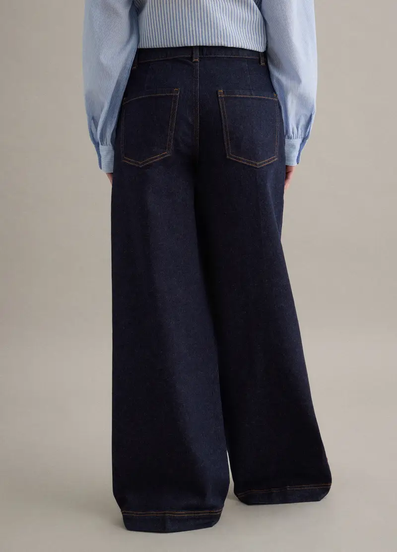 Jeans In Cotone Denim Blu A Gamba Larga, Donna, Denim miniatura 3