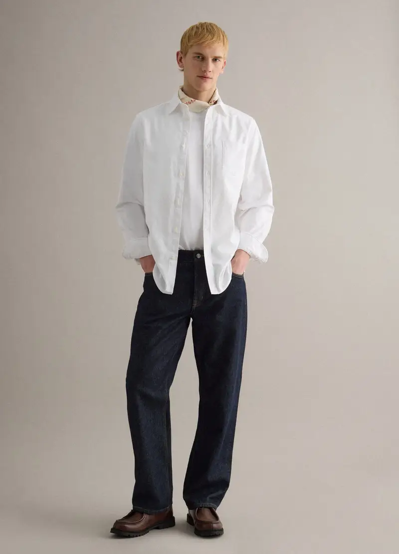 Jeans In Misto Cotone Denim E Lino Blu Regular Fit, Uomo, Denim