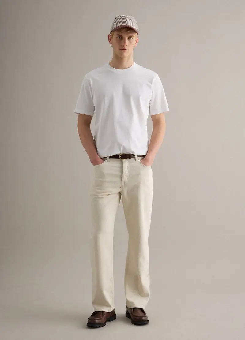 Jeans In Misto Cotone E Lino Beige Regular Fit, Uomo, Beige