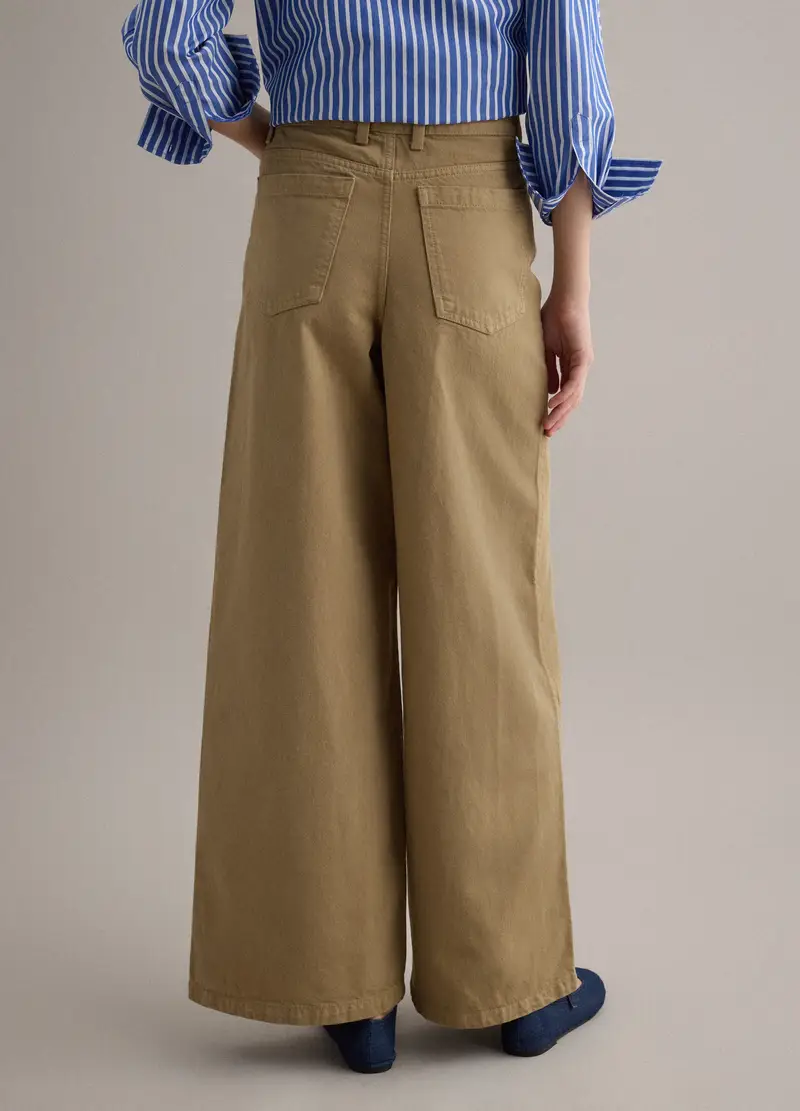 Jeans In Puro Cotone Denim Beige Wide Leg, Donna, Beige miniatura 3
