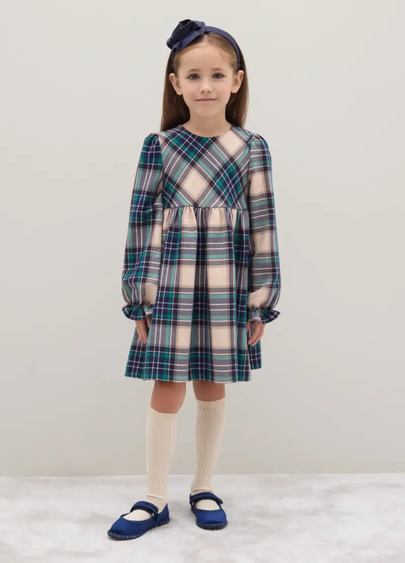 Abito A Quadri Multicolor Da Bambina In Flanella Regular Fit, Multicolor