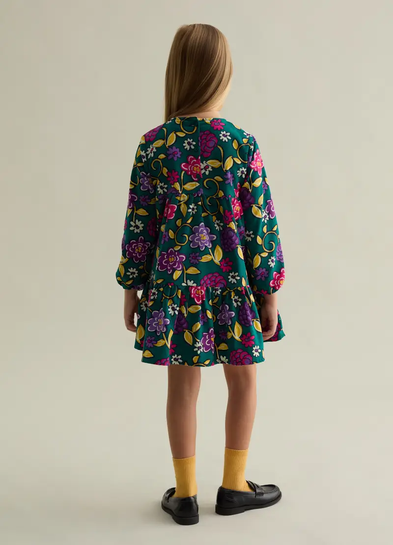 Abito In Velluto Con Fantasia Floreale, Bambina, Verde miniatura 2