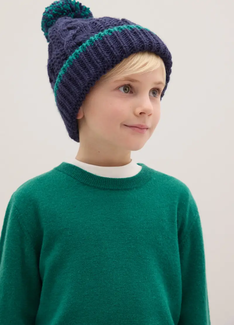 Berretto Beanie Multicolor Da Bambino Con Pompon, Multicolor