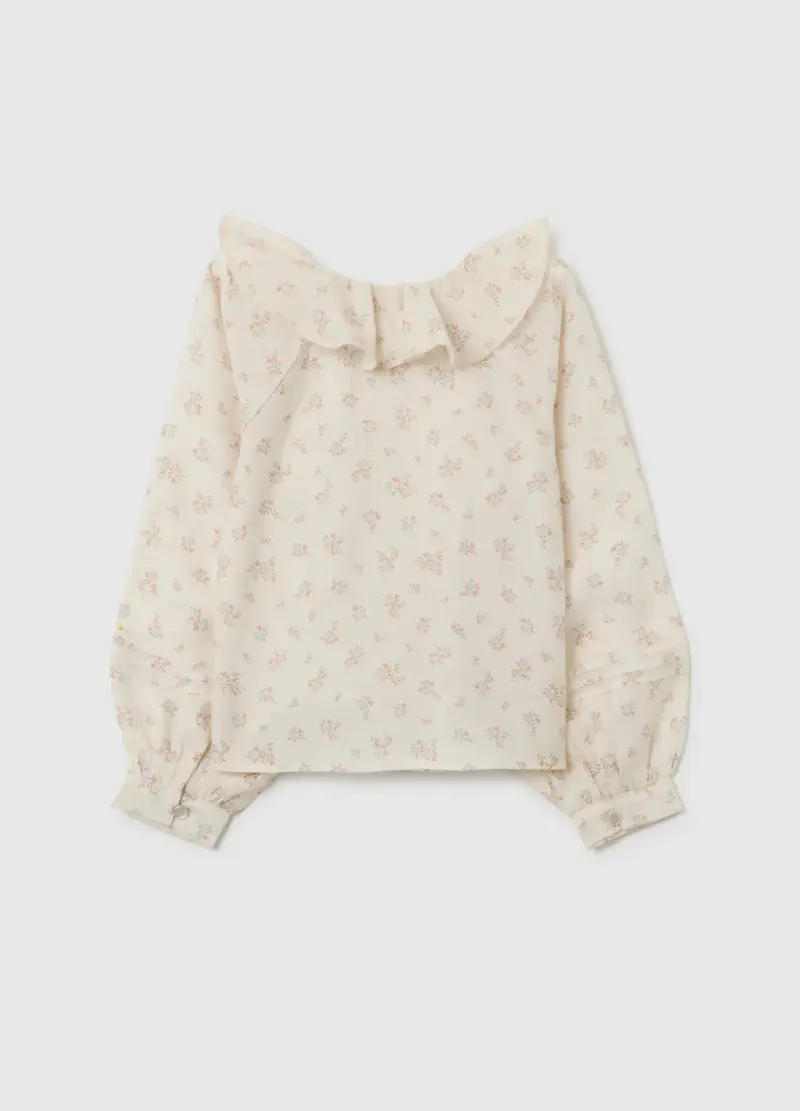 Blusa Beige Da Bambina Regular Fit Con Motivo Floreale, Beige miniatura 2