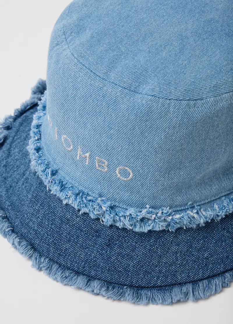 Bucket Hat In Puro Cotone Denim Blu Da Bambina Regular Fit Con Frange, Denim miniatura 2