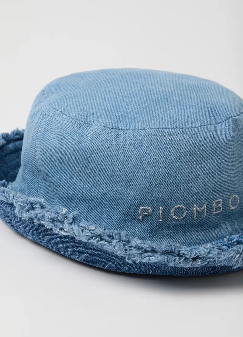 Bucket Hat In Puro Cotone Denim Blu Da Bambina Regular Fit Con Frange, Denim miniatura 3
