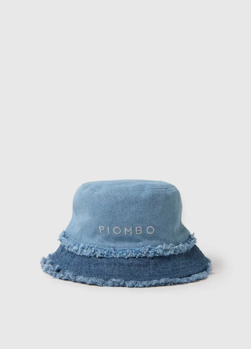 Bucket Hat In Puro Cotone Denim Blu Da Bambina Regular Fit Con Frange, Denim