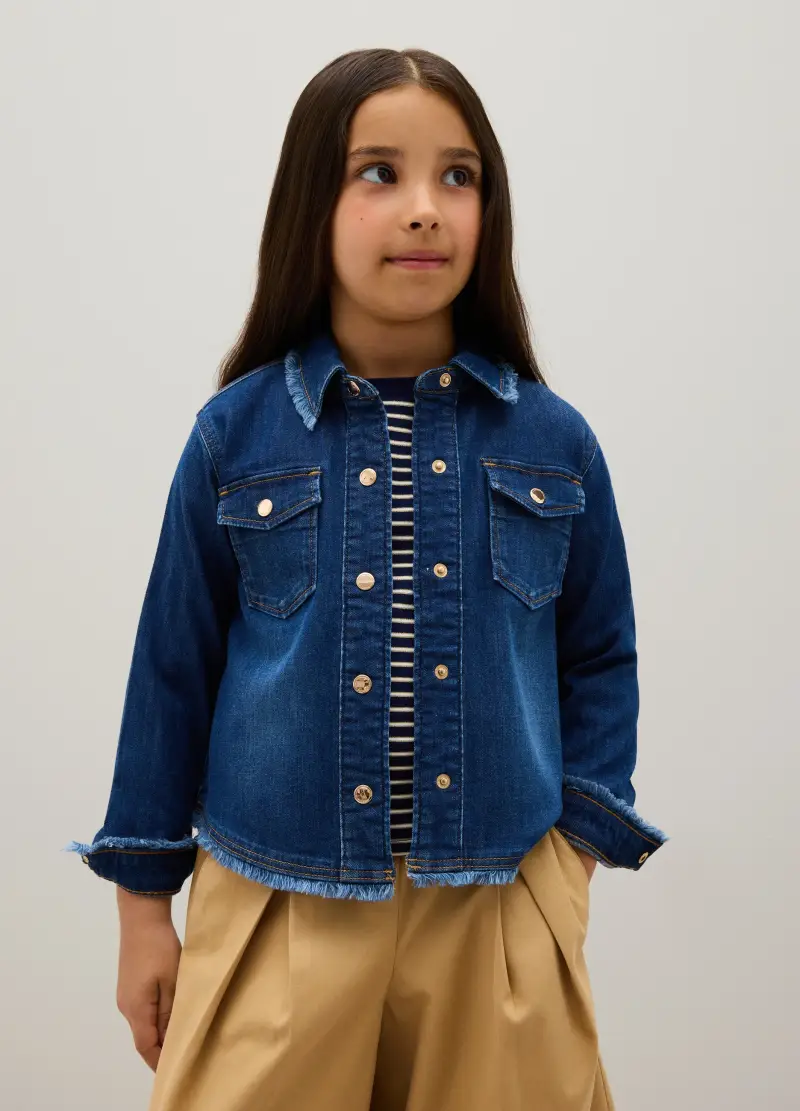 Camicia Da Bambina In Denim Blu Regular Fit, Denim