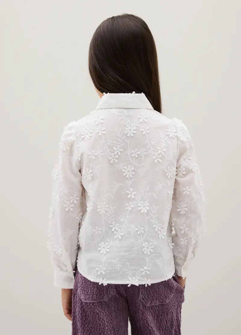 Camicia Da Bambina In Puro Cotone Bianca Regular Fit, Bianco miniatura 2