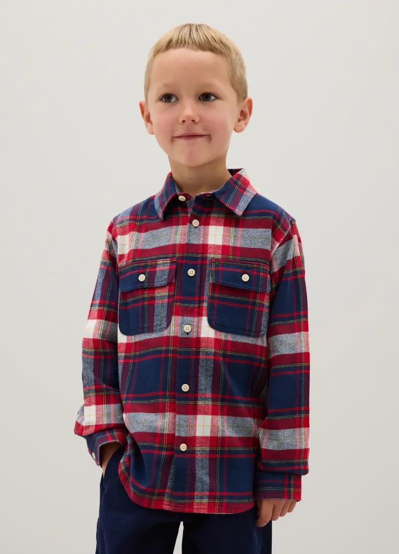 Camicia Da Bambino In Puro Cotone A Quadri Regular Fit, Multicolor