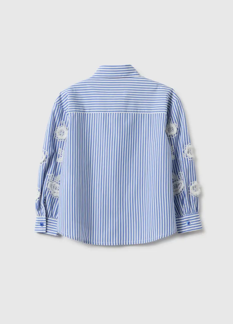 Camicia In Puro Cotone A Righe Multicolor Da Bambina Con Applicazioni, Multicolor miniatura 2