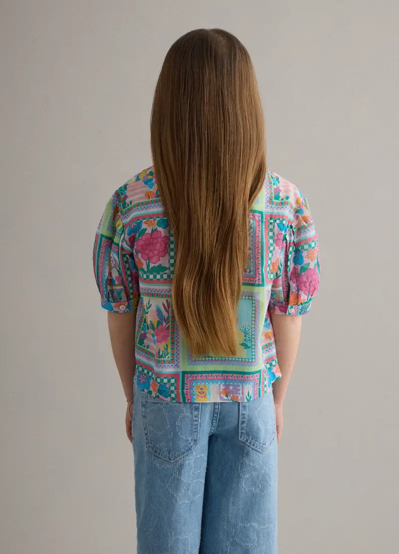 Camicia In Puro Cotone Multicolor Da Bambina Con Motivo Floreale, Multicolor miniatura 2