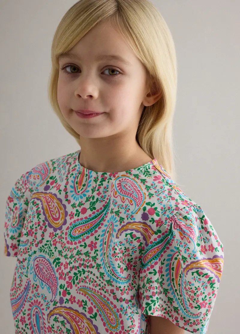 Camicia In Puro Cotone Multicolor Da Bambina Regular Fit Con Fantasia, Multicolor miniatura 3