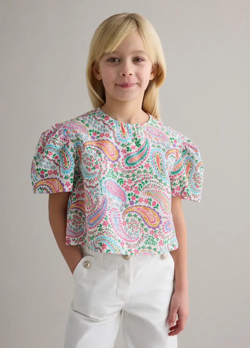 Camicia In Puro Cotone Multicolor Da Bambina Regular Fit Con Fantasia, Multicolor