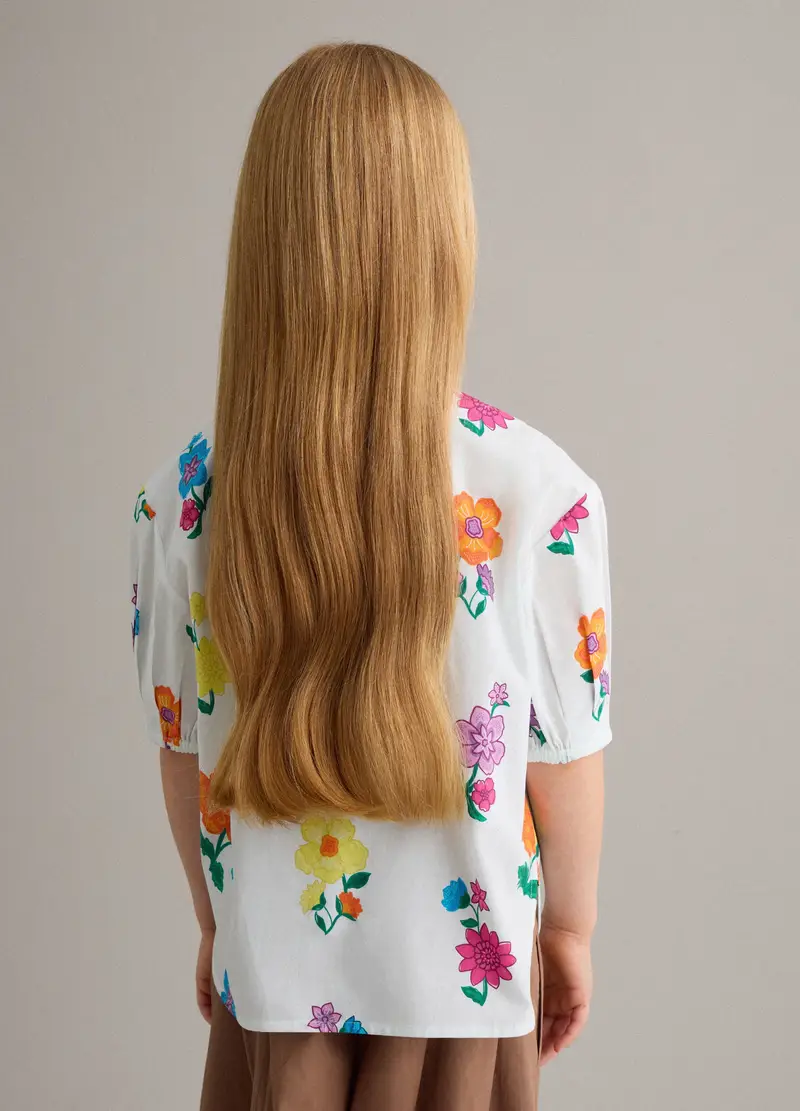 Camicia In Puro Cotone Multicolor Da Bambina Regular Fit Con Fiori, Multicolor miniatura 2
