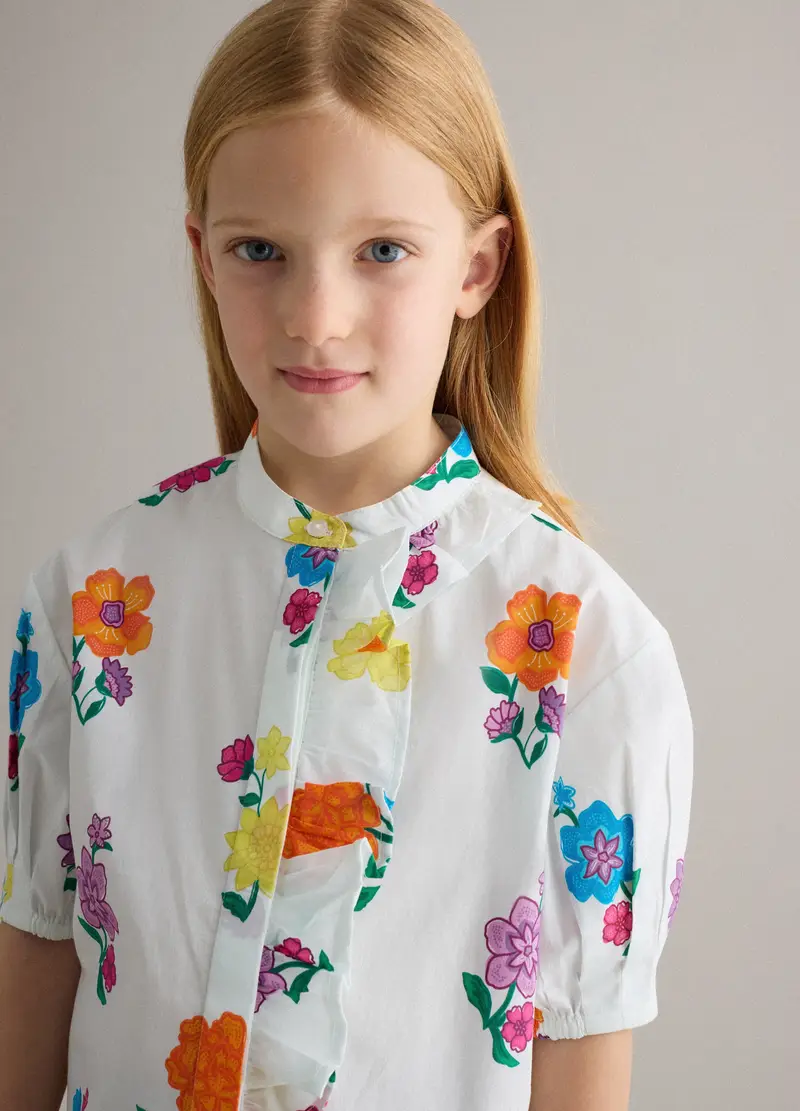 Camicia In Puro Cotone Multicolor Da Bambina Regular Fit Con Fiori, Multicolor miniatura 3