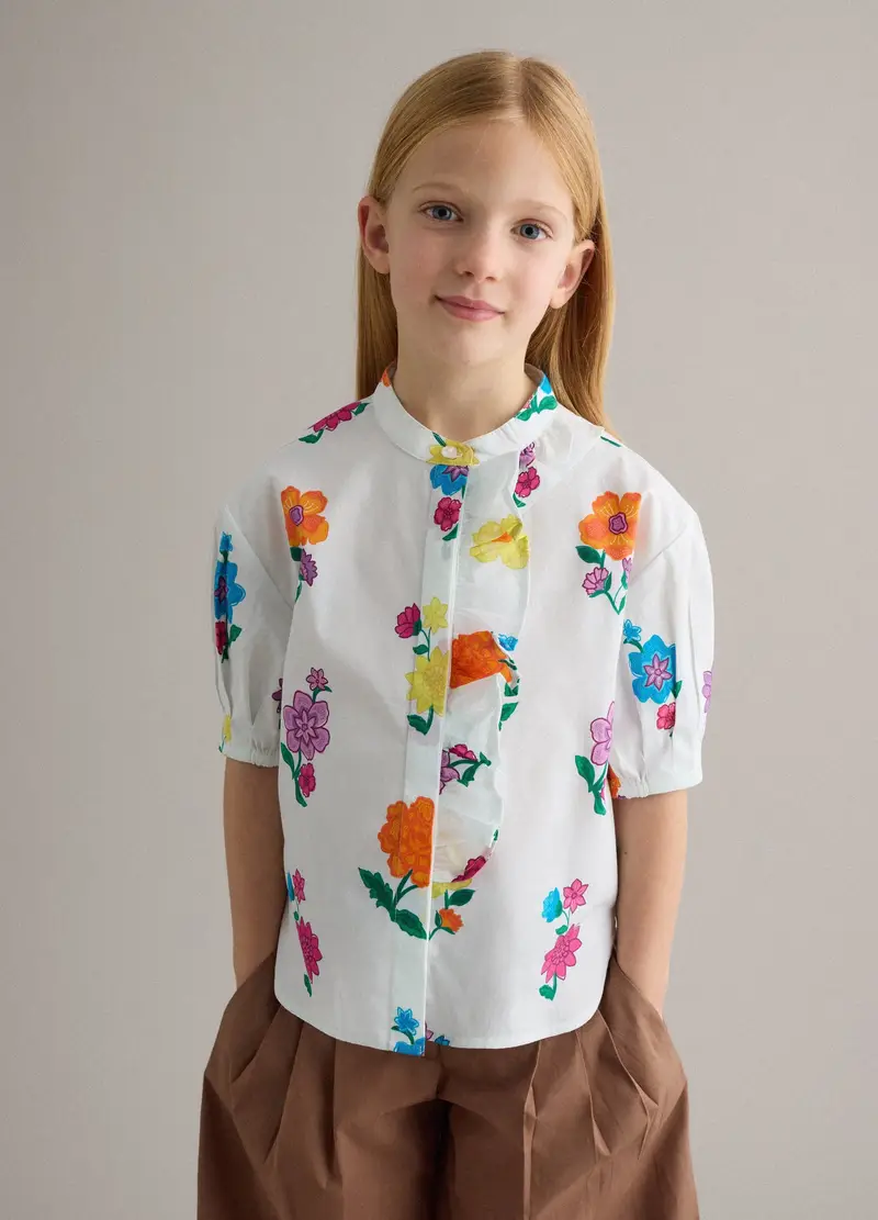Camicia In Puro Cotone Multicolor Da Bambina Regular Fit Con Fiori, Multicolor