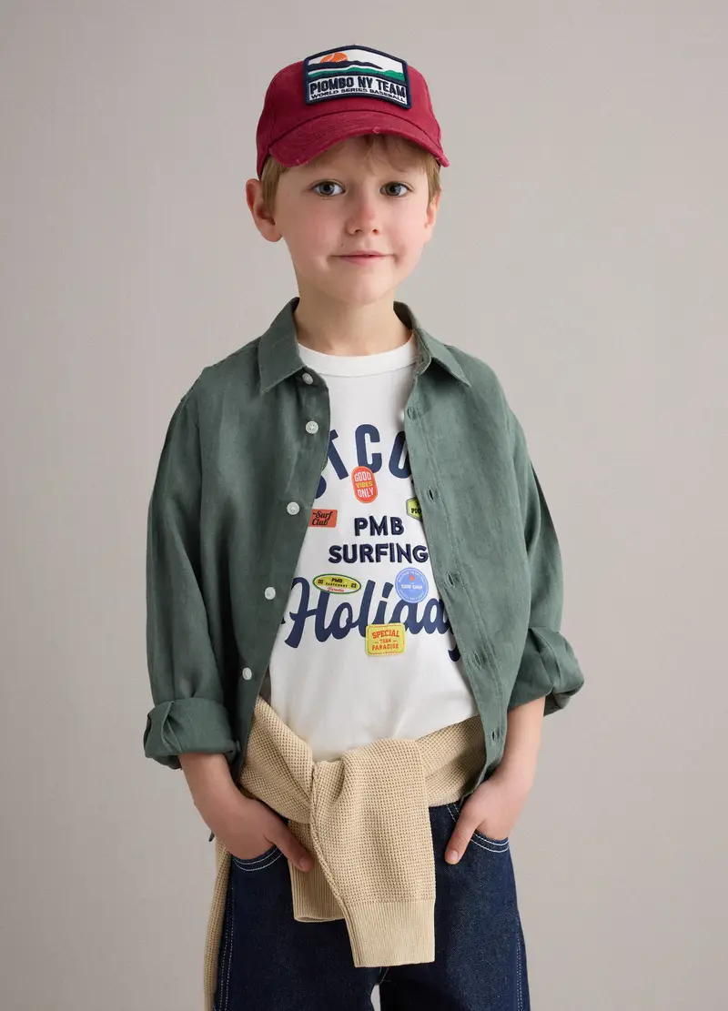 Camicia In Puro Lino Verde Oversize Fit Da Bambino, Verde miniatura 2