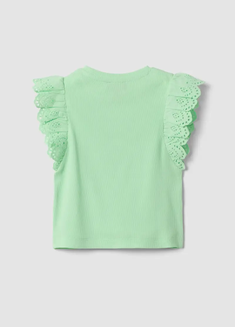 Canotta In Cotone Elasticizzato Verde Da Bambina Con Volant, Verde miniatura 2