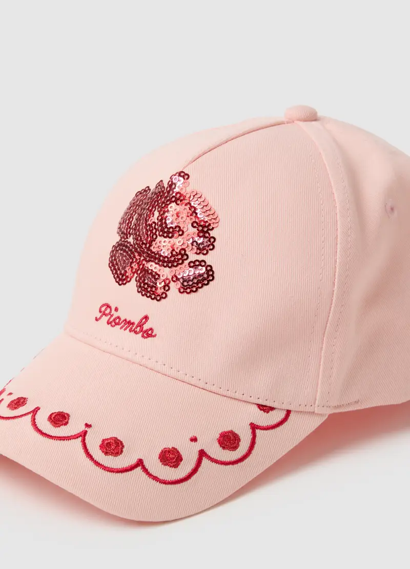 Cappello In Puro Cotone Rosa Da Bambina Con Visiera E Paillettes, Rosa miniatura 3