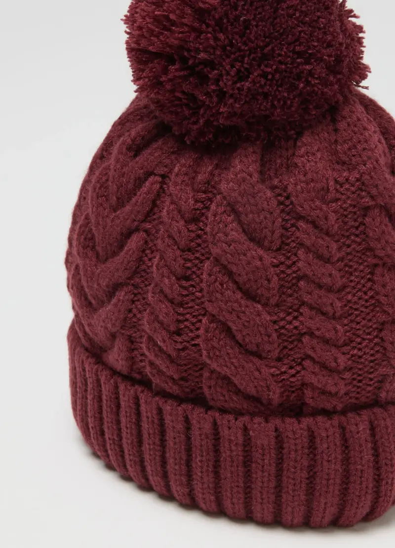 Cappello Rosso Da Bambina Con Pompon In Maglia Jacquard, Rosso miniatura 2