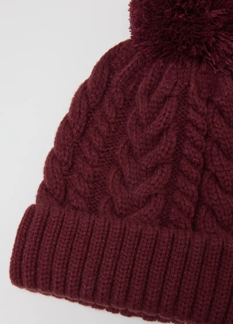 Cappello Rosso Da Bambina Con Pompon In Maglia Jacquard, Rosso miniatura 3
