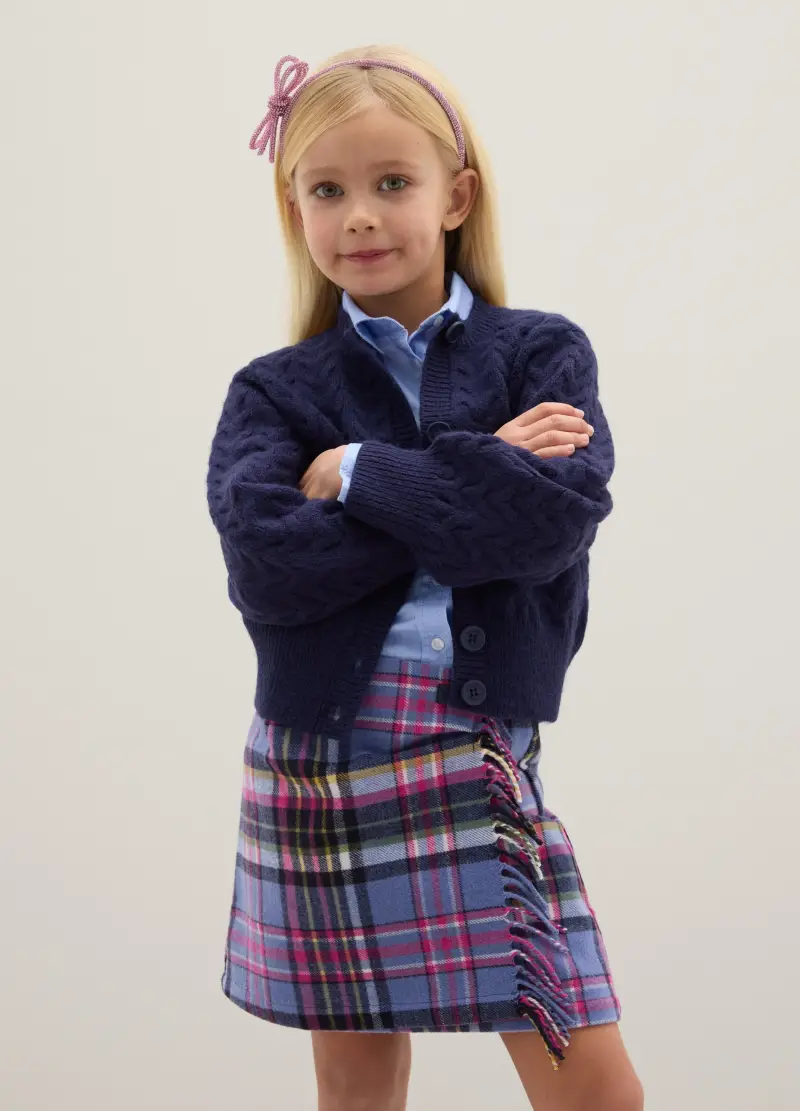 Cardigan Da Bambina Blu Regular Fit Con Motivo A Maglia, Blu