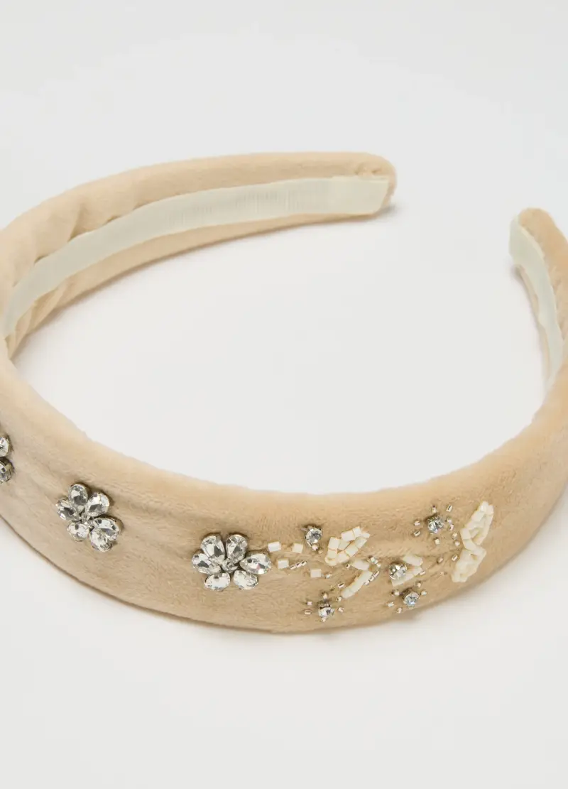 Cerchietto Beige Da Bambina Con Dettagli Floreali, Beige miniatura 3