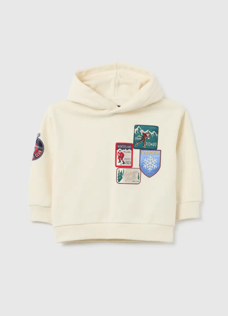 Felpa Da Bambino In Misto Cotone Bianca Over Con Cappuccio, Bianco