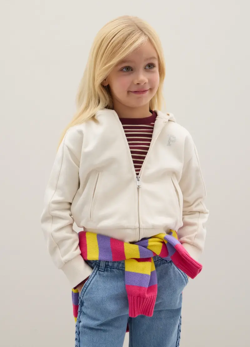 Felpa Da Ragazza In Puro Cotone Bianca Regular Fit, Bambina, Bianco