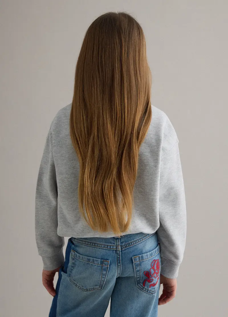 Felpa In Misto Cotone Grigia Da Bambina Regular Fit Con Fiori, Grigio miniatura 2