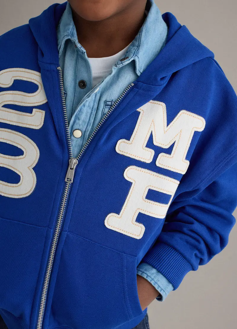 Felpa In Puro Cotone Blu Da Bambino Regular Fit Con Cappuccio E Scritte, Blu miniatura 3