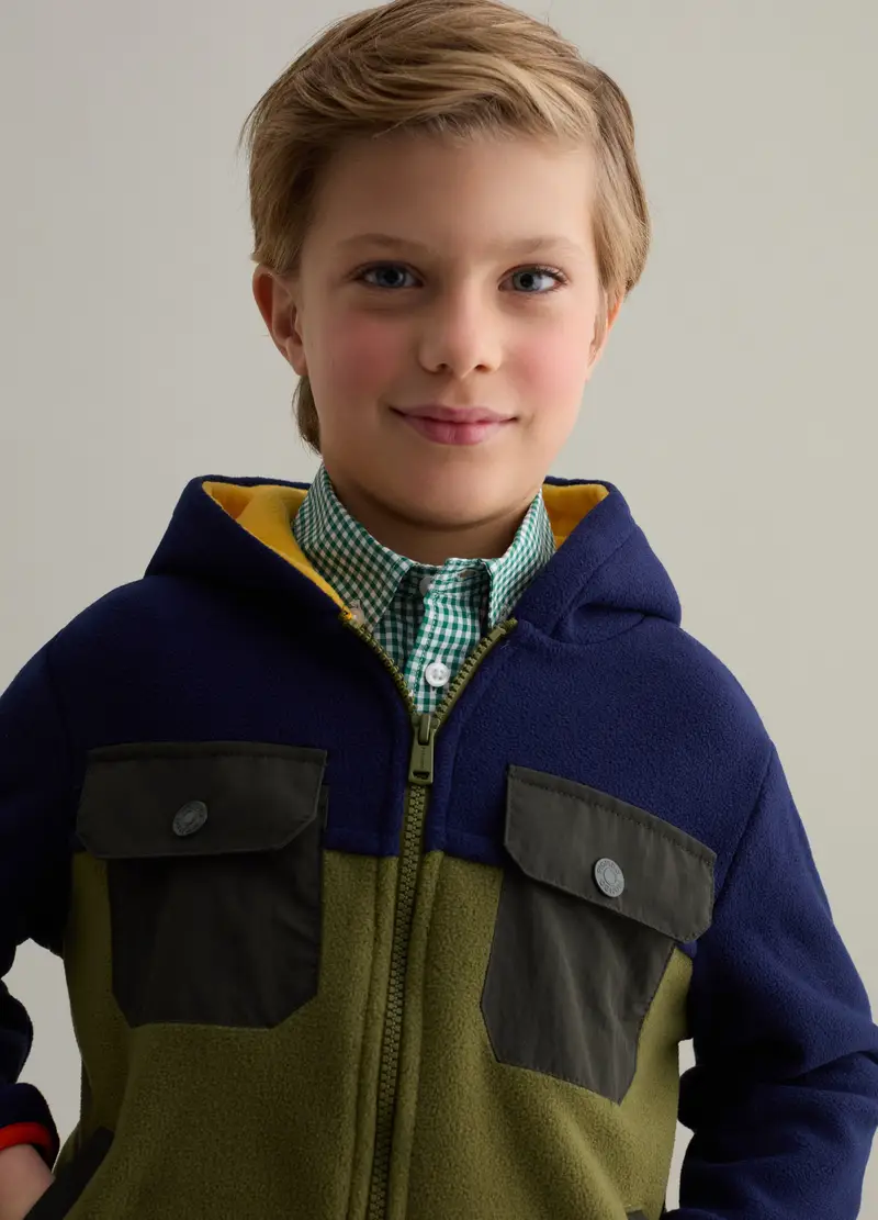 Full-zip Color Block In Pile Con Cappuccio, Bambino, Multicolor miniatura 3