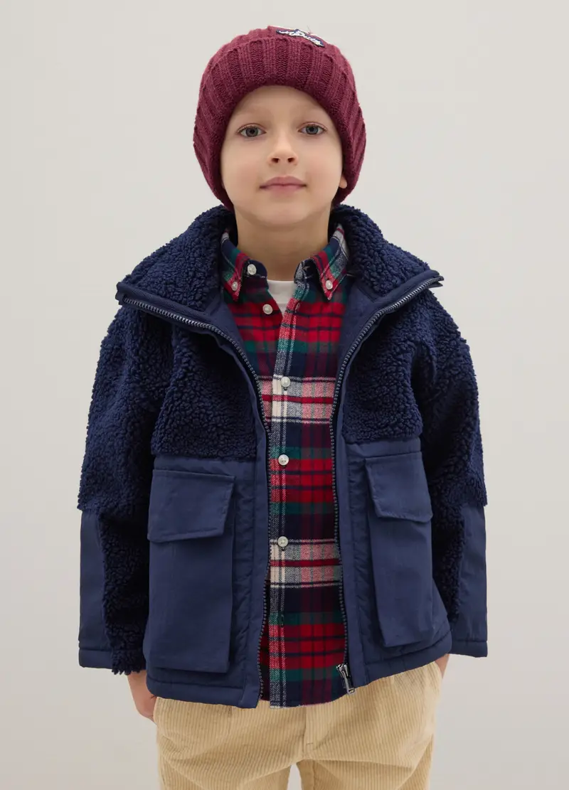 Giacca Blu Con Collo Alto Da Ragazzo In Sherpa Regular Fit, Bambino, Blu