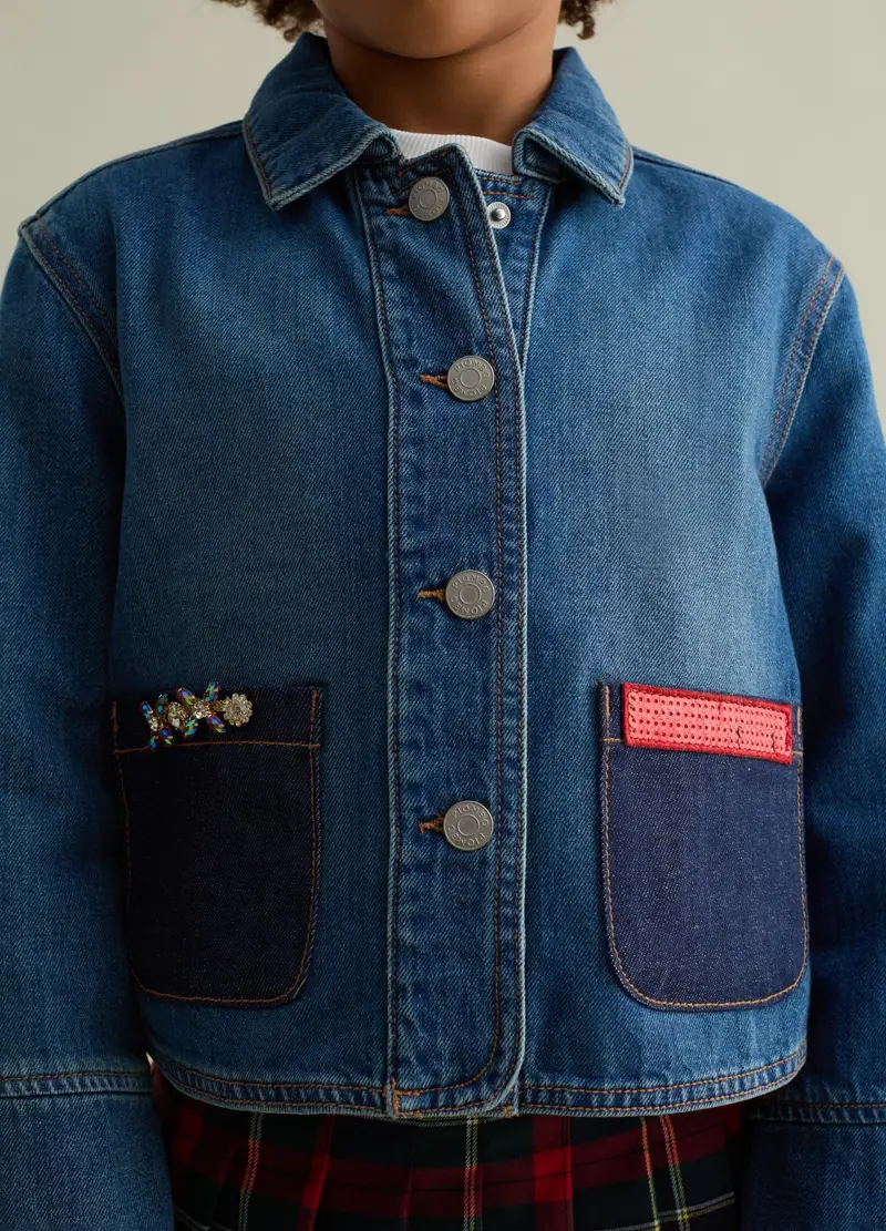 Giacca In Denim Con Paillettes E Pietre, Bambina, Denim miniatura 3