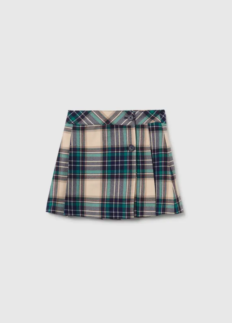 Gonna A Quadri Multicolor Da Bambina In Flanella Elasticizzata, Multicolor