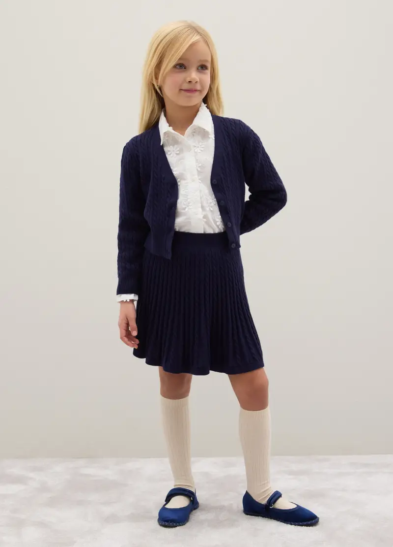 Gonna Blu Da Bambina In Misto Cotone Regular Fit Con Motivo A Treccia, Blu miniatura 3