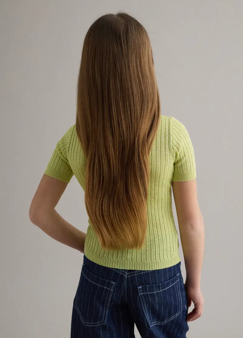 Maglia In Misto Viscosa Gialla A Coste Da Bambina Regular Fit, Giallo miniatura 3