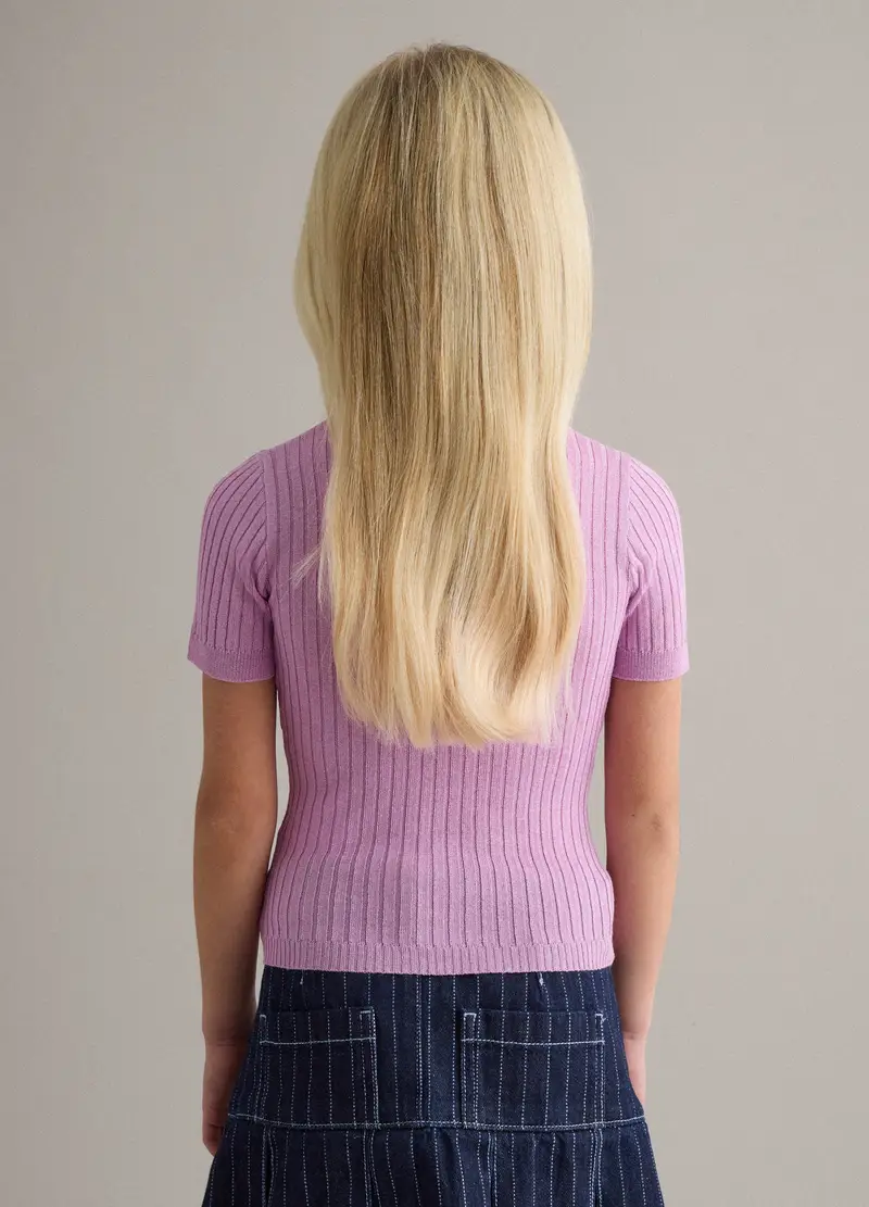 Maglia In Misto Viscosa Viola A Coste Da Bambina Regular Fit, Viola miniatura 2