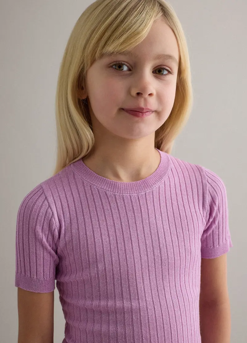 Maglia In Misto Viscosa Viola A Coste Da Bambina Regular Fit, Viola miniatura 3