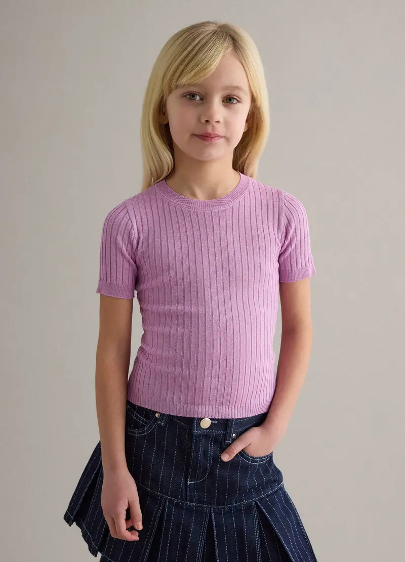 Maglia In Misto Viscosa Viola A Coste Da Bambina Regular Fit, Viola