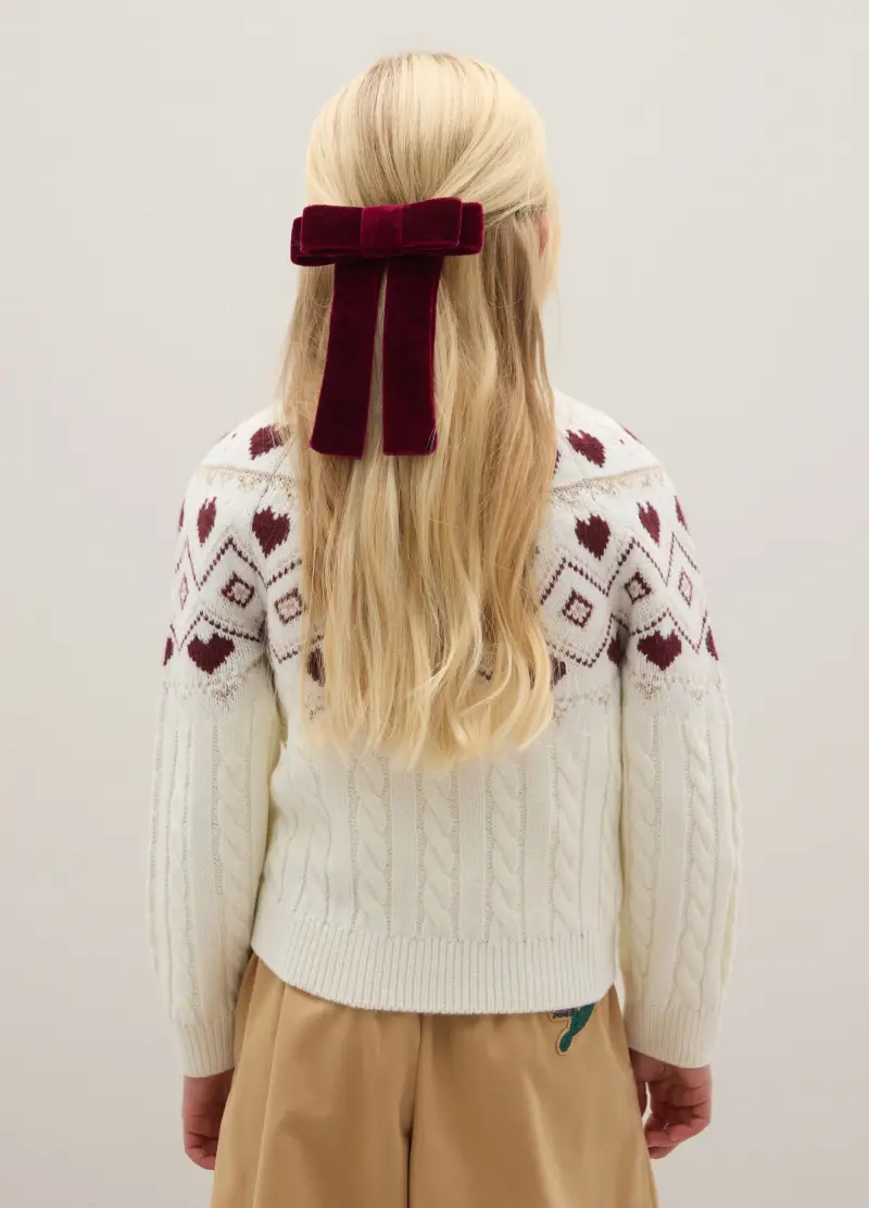 Maglione Bianco Da Bambina Regular Fit Con Motivo Geometrico, Bianco miniatura 3