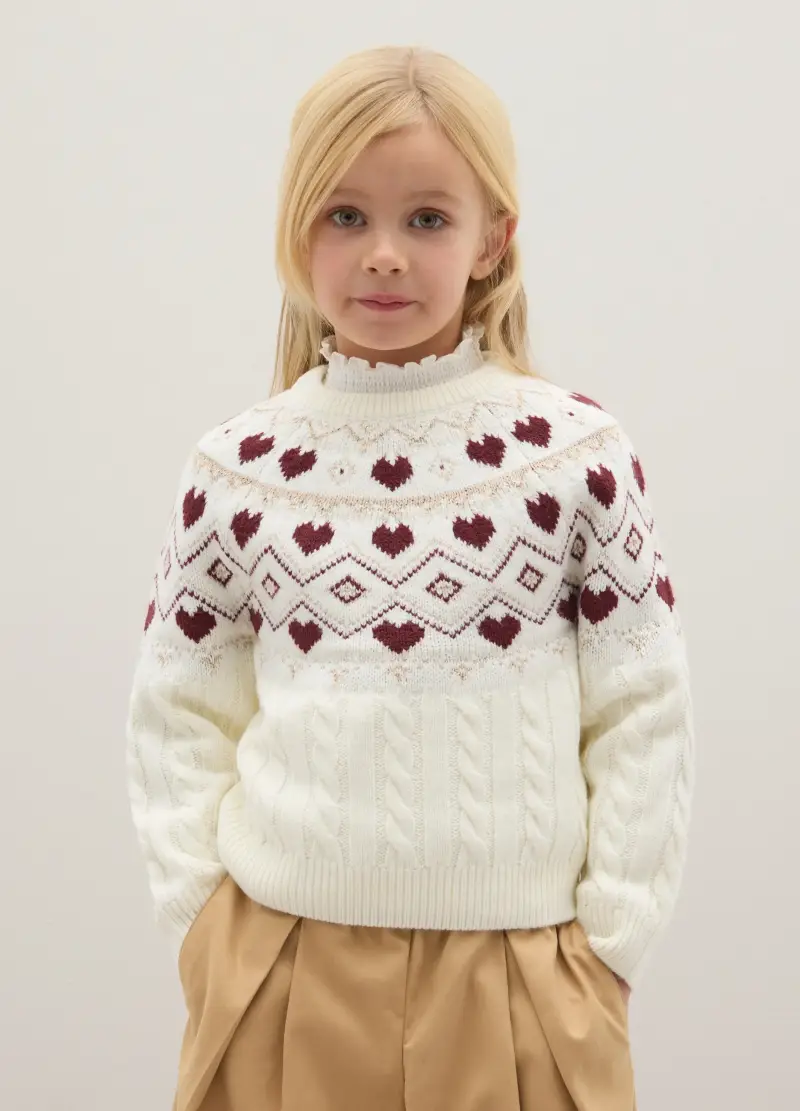 Maglione Bianco Da Bambina Regular Fit Con Motivo Geometrico, Bianco miniatura 2