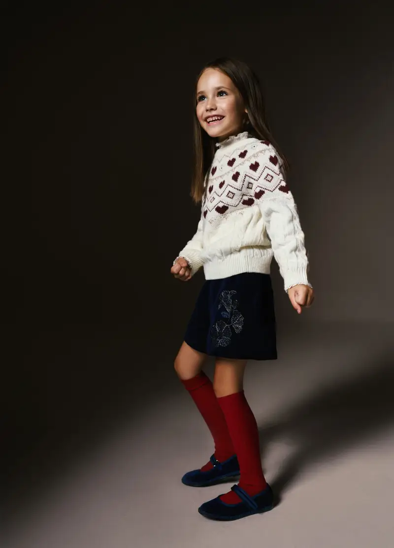 Maglione Bianco Da Bambina Regular Fit Con Motivo Geometrico, Bianco