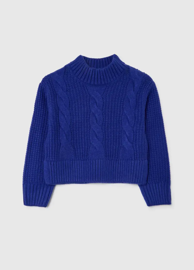 Maglione Blu A Collo Alto Lavorato A Maglia, Bambina, Blu