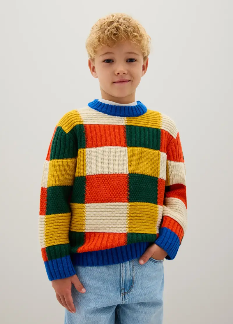 Maglione Da Bambino In Misto Lana Multicolor Regular Fit, Multicolor