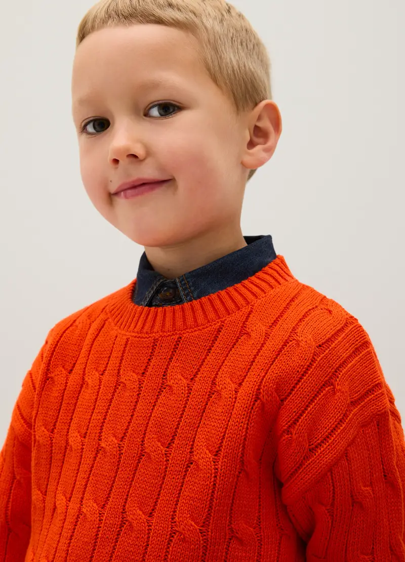 Maglione Da Bambino In Puro Cotone Arancione Regular Fit, Arancione miniatura 3